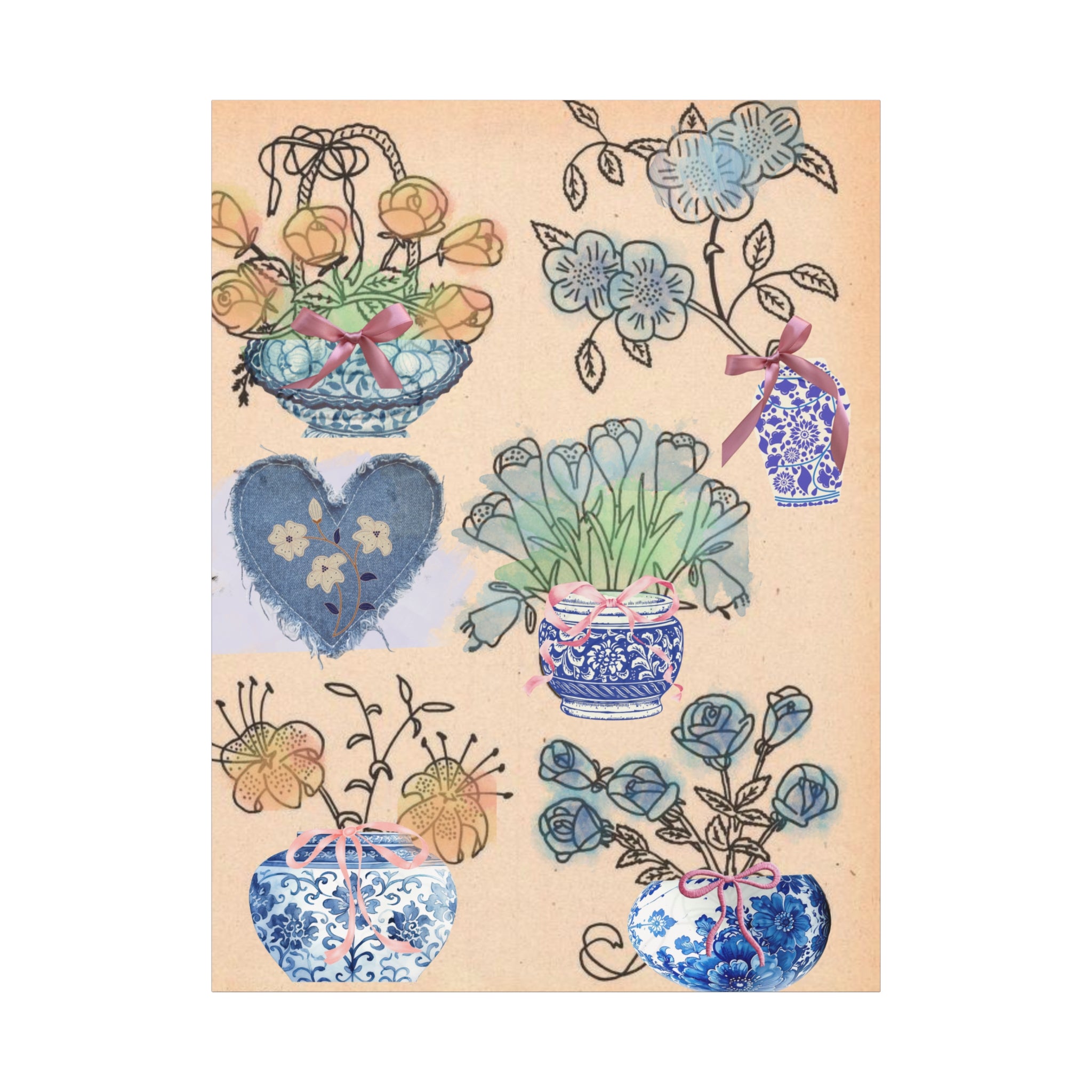 Floral Blue and White Collage Canvas Art "Congratulation, she's a girl!"  — Vintage Style wall decor Female Owned Business