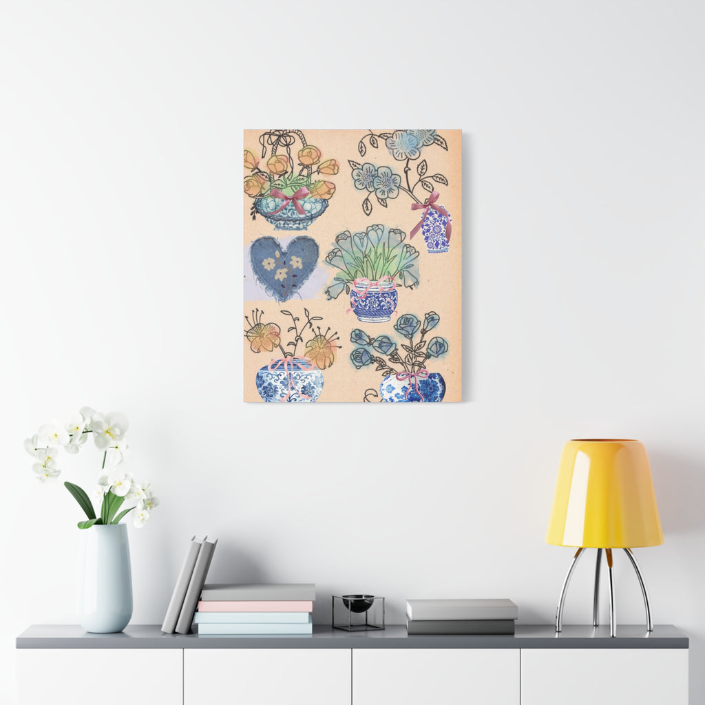 Floral Blue and White Collage Canvas Art "Congratulation, she's a girl!"  — Vintage Style wall decor Female Owned Business