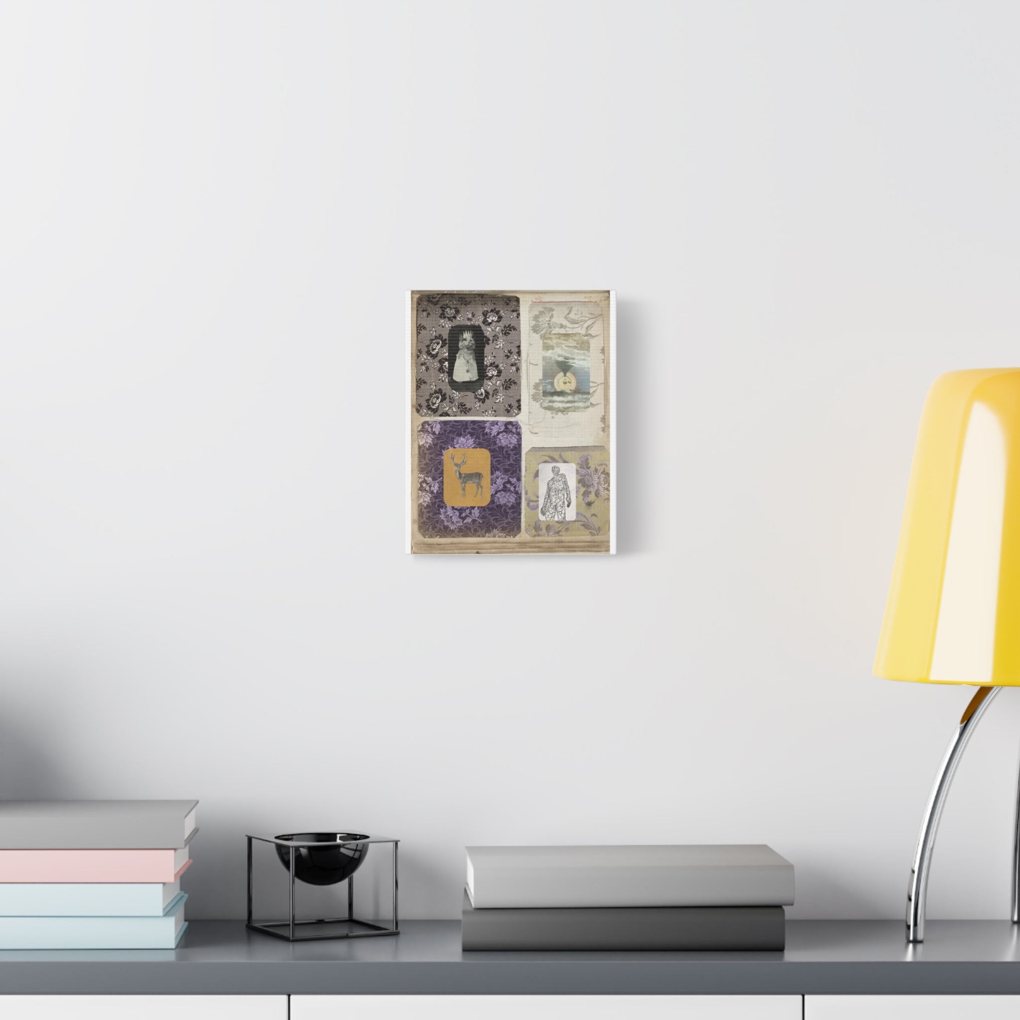Vintage Collage Matte Canvas Print — Family Album I - Archival Ephemeral Dark & Haunted Art with Vintage Fabrics Cats Deer Magic Myth Fables Folklore vibes