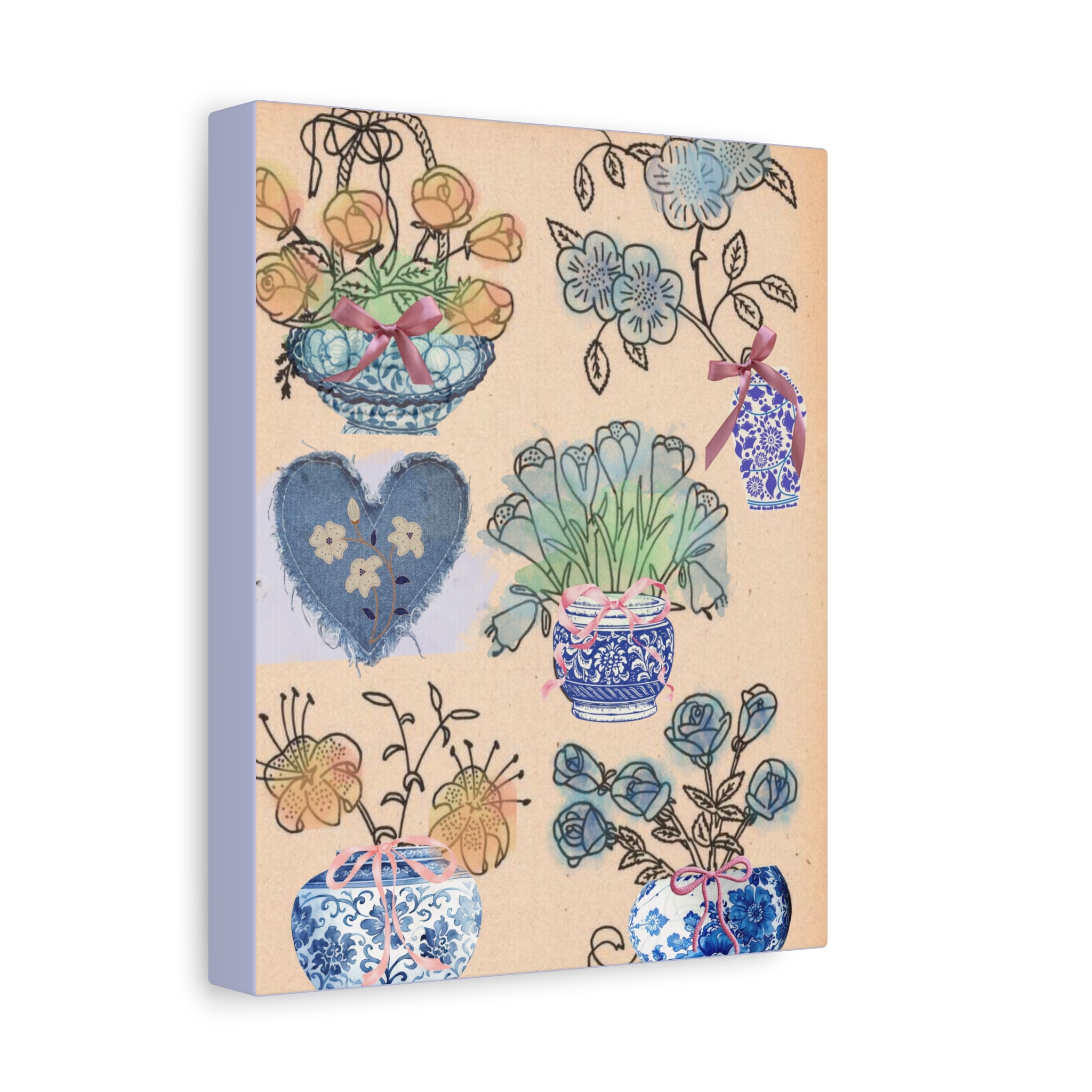 Floral Blue and White Collage Canvas Art "Congratulation, she's a girl!"  — Vintage Style wall decor Female Owned Business