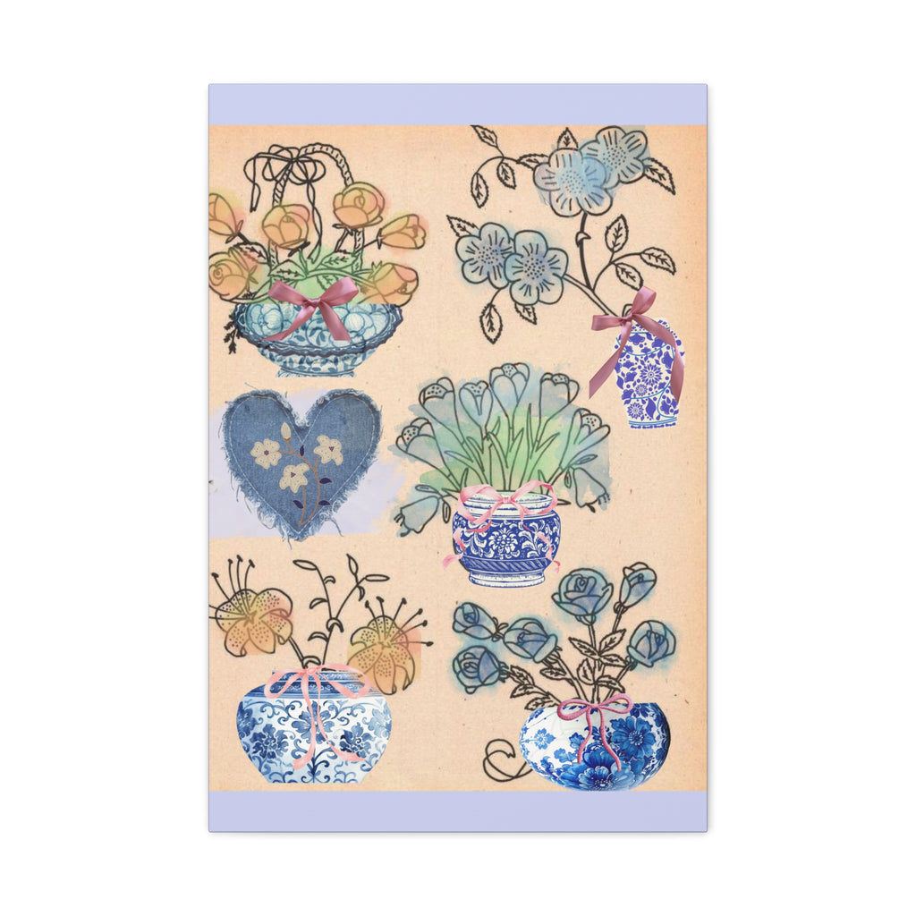 Floral Blue and White Collage Canvas Art "Congratulation, she's a girl!"  — Vintage Style wall decor Female Owned Business