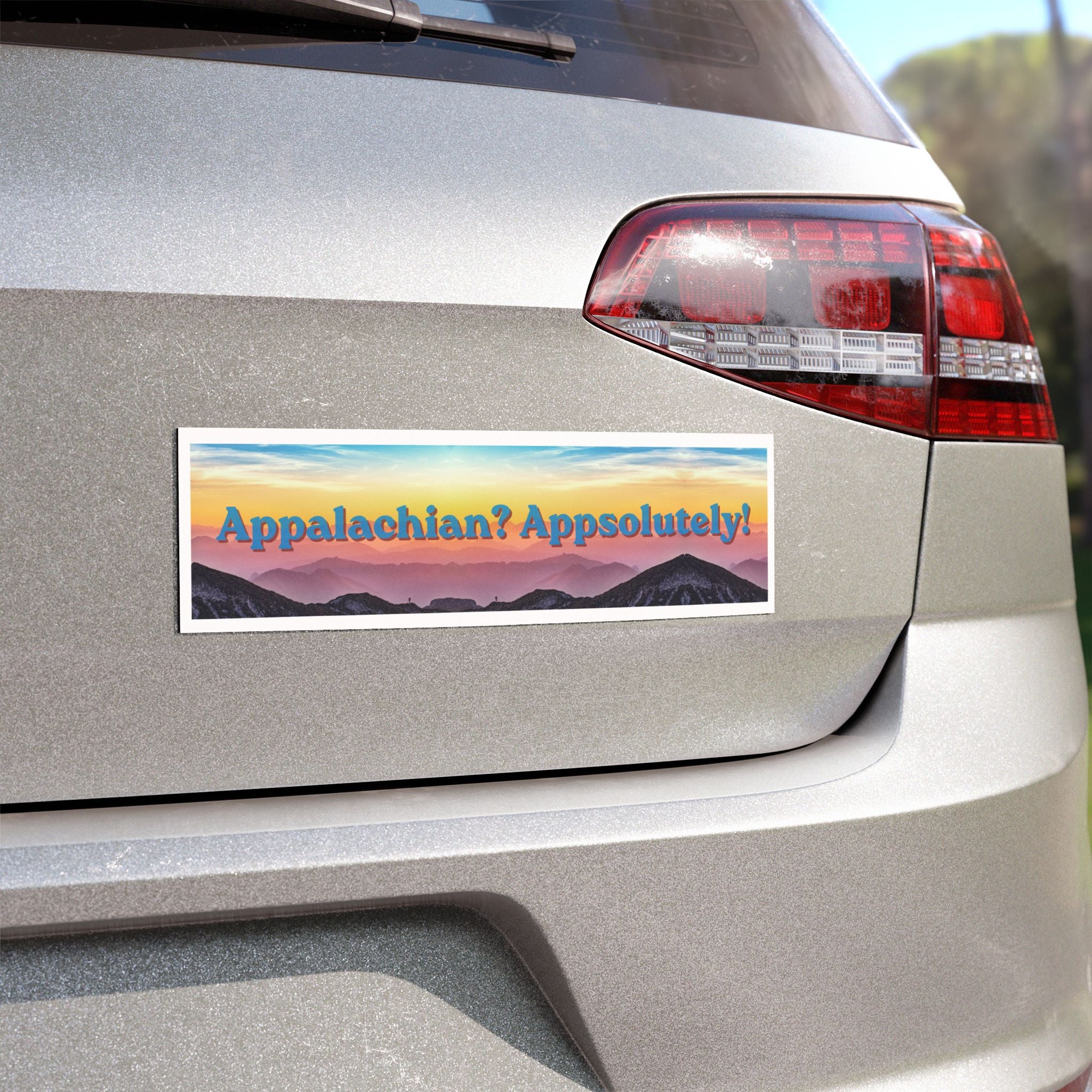 "Appalachian? Appsolutely!" - Proud Appalachian Car Magnet with Mountain Scenery - Support a Female-Owned Business