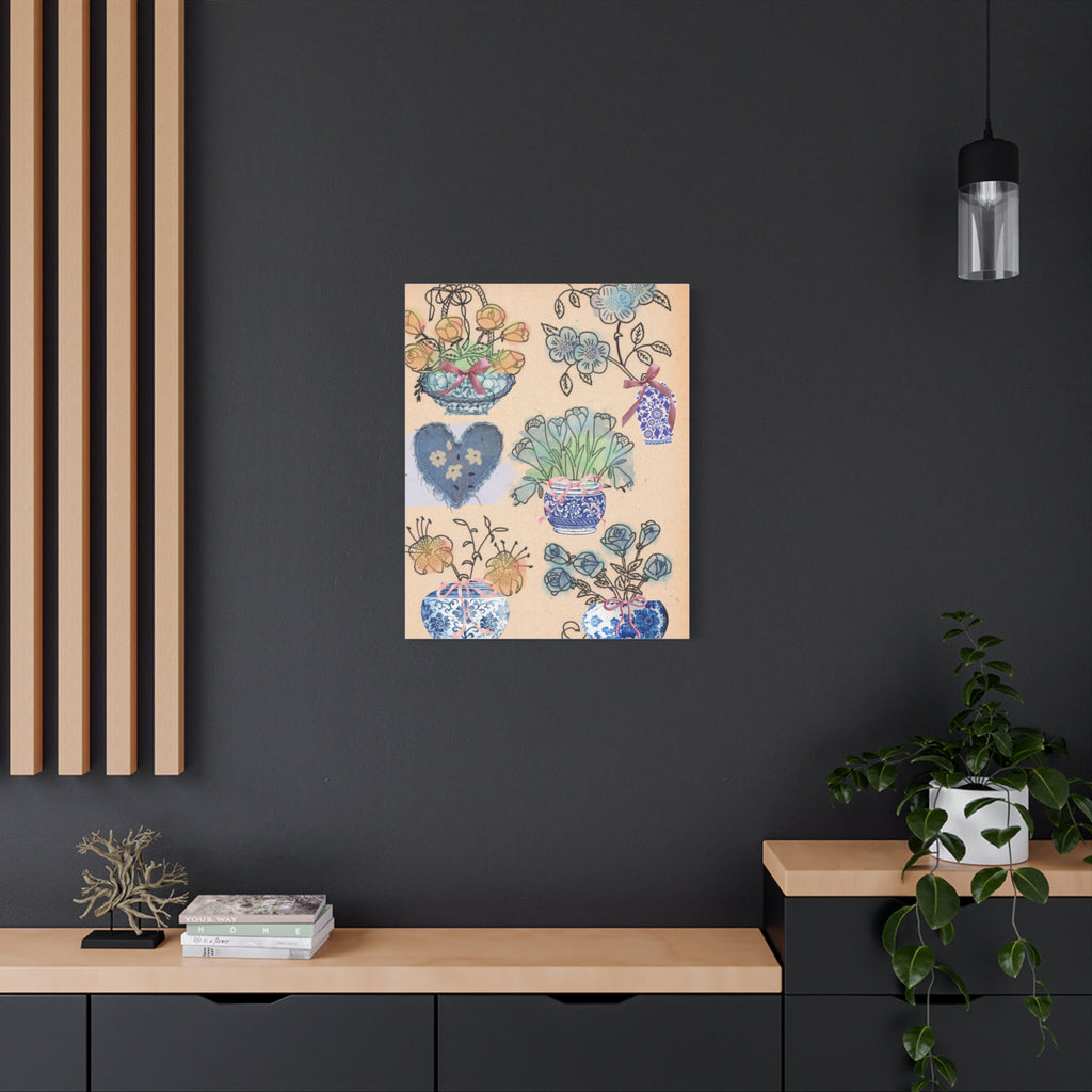 Floral Blue and White Collage Canvas Art "Congratulation, she's a girl!"  — Vintage Style wall decor Female Owned Business