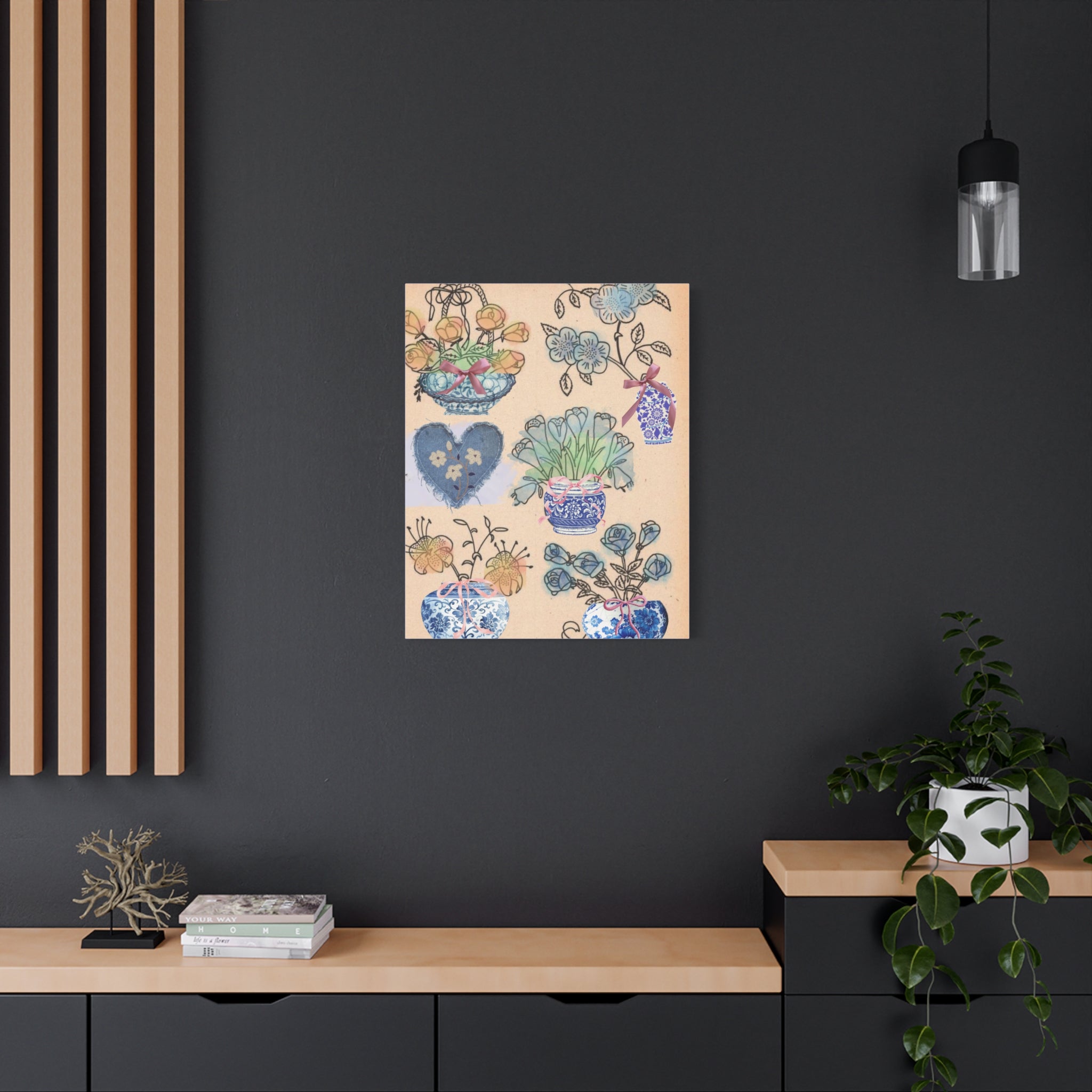 Floral Blue and White Collage Canvas Art "Congratulation, she's a girl!"  — Vintage Style wall decor Female Owned Business